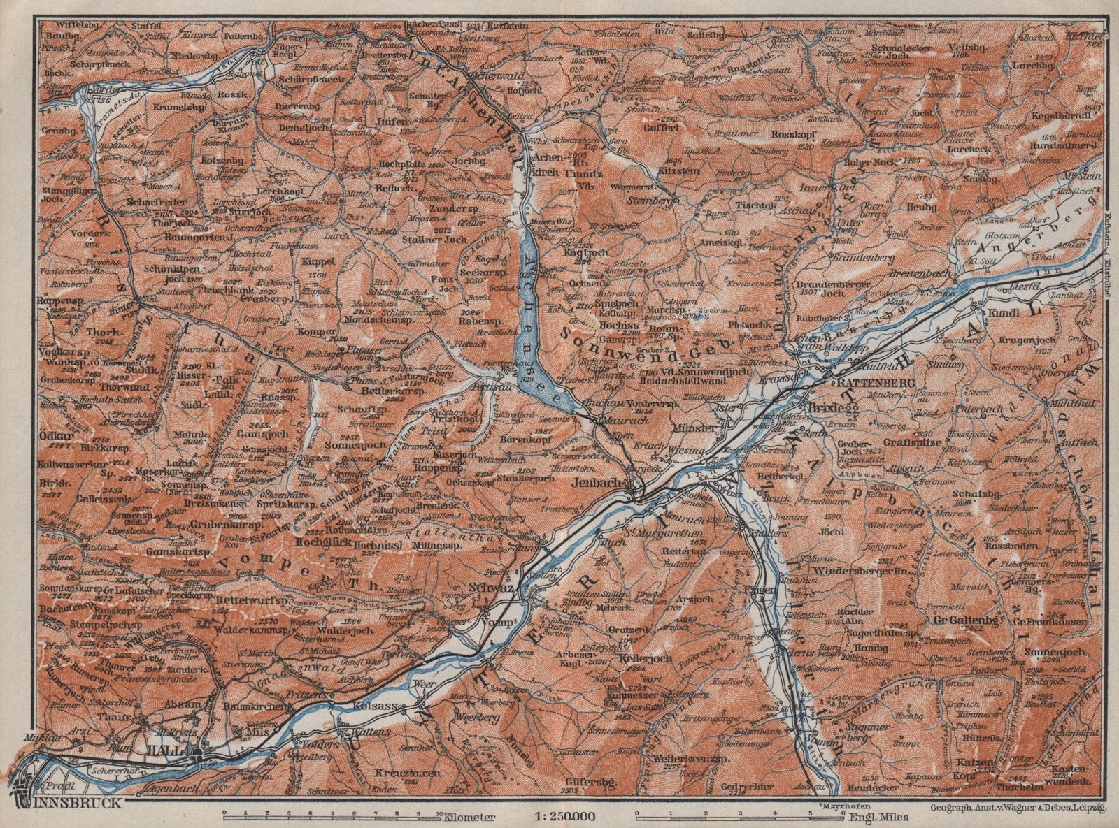 ACHENSEE environs/umgebung. Unterinntal Rattenberg Innsbruck Karwendel 1910 map